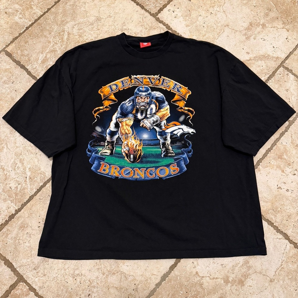 Vintage Denver Broncos Caricature Mens XXL Black NFL T-Shirt 90s Big Graphic